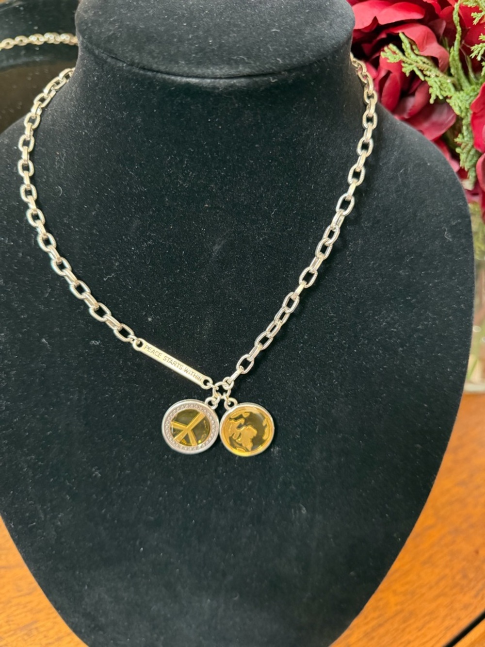 Brighton Peace Starts Within Silver Chain Necklace with Gold Charms